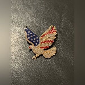 Patriotic Eagle Brooch with Crystals - Gold